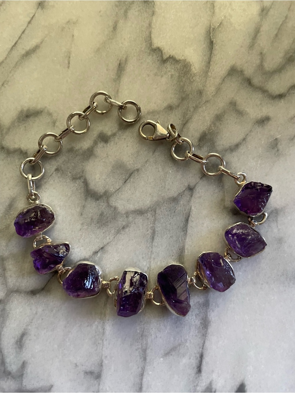 Sterling Silver Amethyst Raw Stone Bracelet
